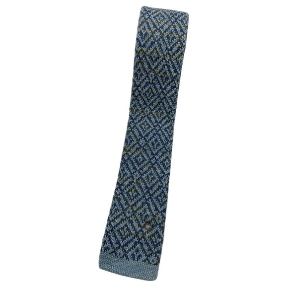 TINO COSMA Men's Wool Knit Necktie LUXURY Blue Green Geometric Logo W:2.1" EUC
